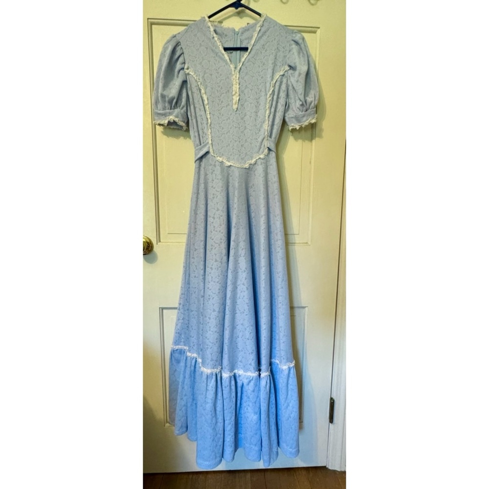 Vintage Home Spun Maxi Dress 1970’s Blue Alice in Wonderland Gunne Sax Style